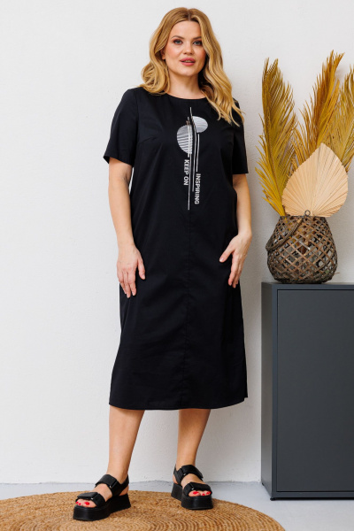 Платье из текстиля с серебряной печатью и молнией на спинке BRELA 2322 печать_серебро_черный - фото 1