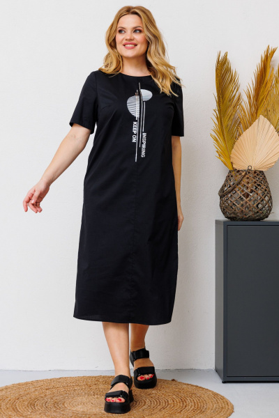 Платье из текстиля с серебряной печатью и молнией на спинке BRELA 2322 печать_серебро_черный - фото 3