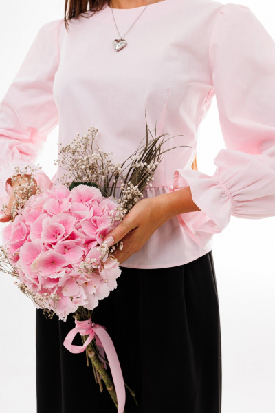 Блуза пышные рукава с фигурной линией талии Anelli 1411 розовый - фото 4