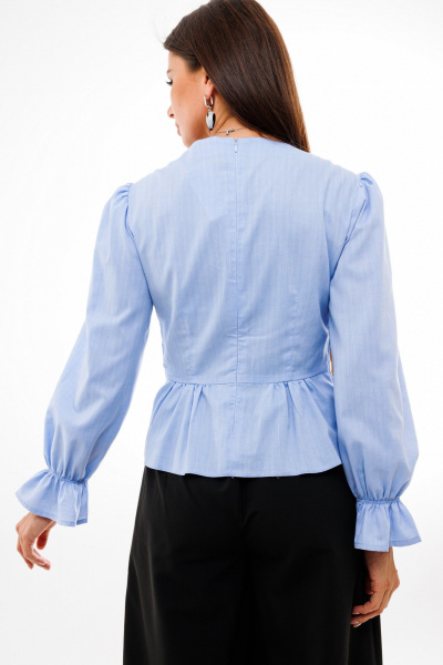 Блуза с фигурной линией талии и манжетами Anelli 1411 голубой - фото 4