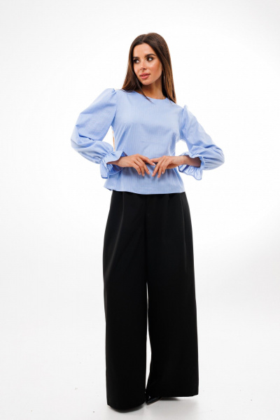 Блуза с фигурной линией талии и манжетами Anelli 1411 голубой - фото 3