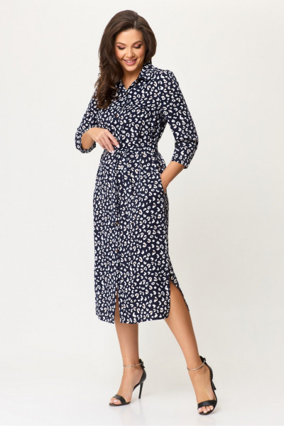 Платье на каждый день из текстиля, длина 121 см DaLi 5678А синее_с_ белым - фото 1