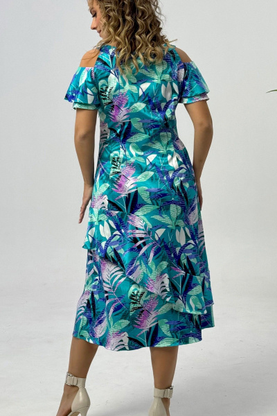 Круглогоднее платье с открытыми плечами из текстиля Condra 2414 бирюзовый-мятный - фото 7