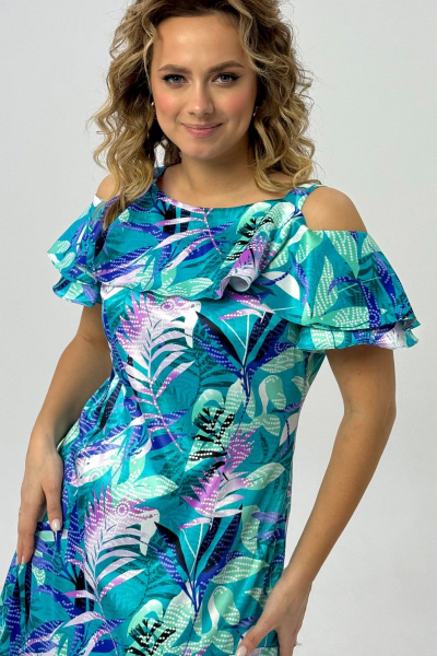 Круглогоднее платье с открытыми плечами из текстиля Condra 2414 бирюзовый-мятный - фото 6