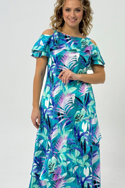 Круглогоднее платье с открытыми плечами из текстиля Condra 2414 бирюзовый-мятный - фото 2