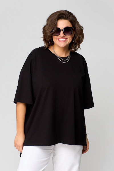 Летняя футболка oversize из хлопка, свободный крой Bliss 179 черный - фото 1