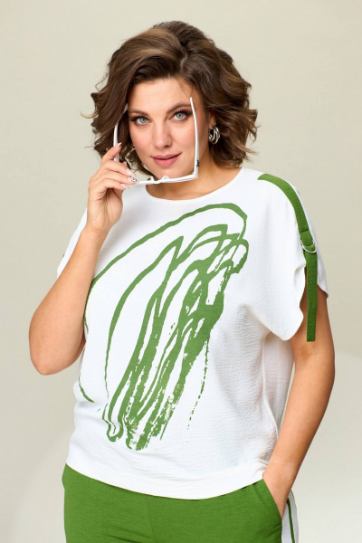 Блуза, брюки INVITE 6054 зеленая_трава/белый - фото 3