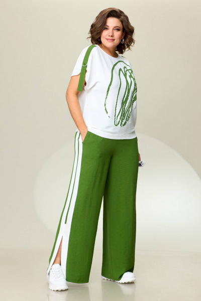 Блуза, брюки INVITE 6054 зеленая_трава/белый - фото 2