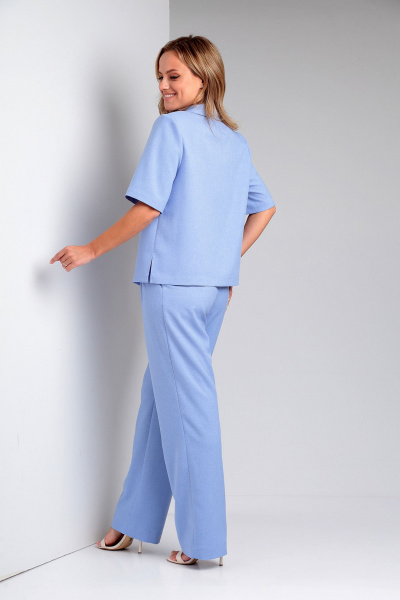 Брюки и жакет прямого силуэта из ленового текстиля для повседневности Liona Style 857 голубой - фото 2