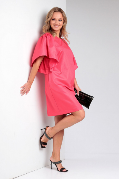 Платье с объемными рукавами и расклешенной нижней частью из текстиля Liona Style 870 коралл - фото 1