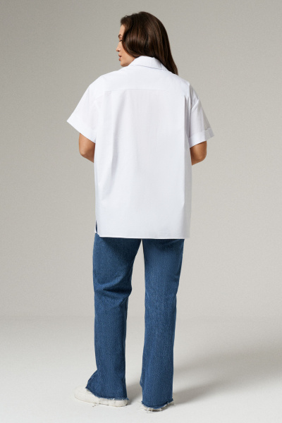 Блуза прямого кроя из хлопка с накладными карманами Панда 172240w белый - фото 4