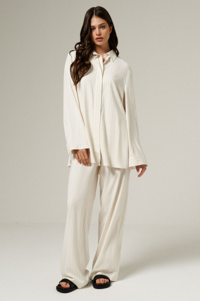 Комплект блуза и брюки прямого силуэта из вискозы Панда 186820w молочный - фото 1