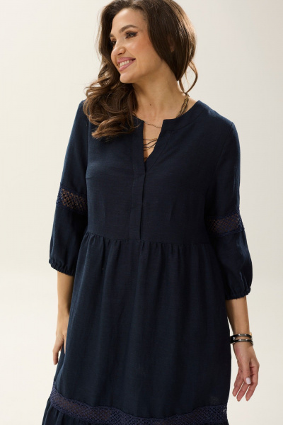 Летнее платье оверсайз с воротником стойкой и карманами MALI 424-026 синий - фото 4