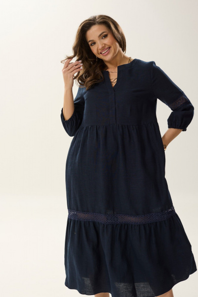 Летнее платье оверсайз с воротником стойкой и карманами MALI 424-026 синий - фото 3