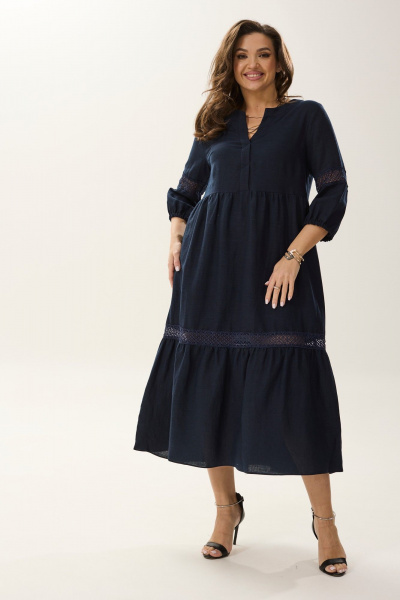 Летнее платье оверсайз с воротником стойкой и карманами MALI 424-026 синий - фото 2