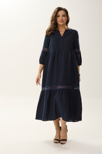 Летнее платье оверсайз с воротником стойкой и карманами MALI 424-026 синий - фото 1
