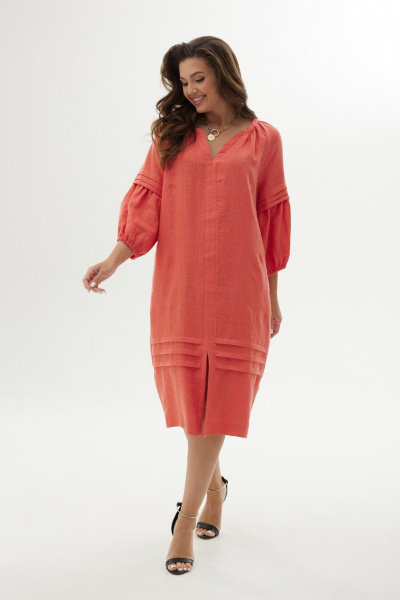 Платье прямого кроя с карманами и декоративными складками MALI 424-010 коралл - фото 3