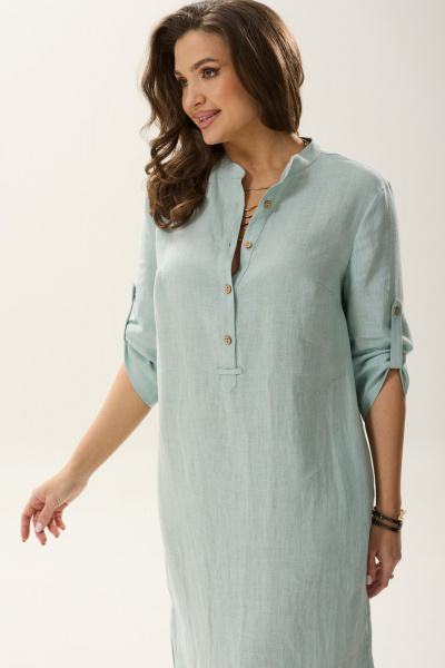 Платье из лен-трикотажа с разрезами и застежкой на пуговицы MALI 424-004 бирюза - фото 9