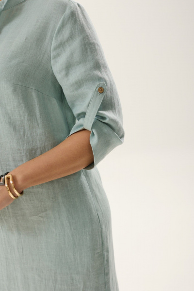 Платье из лен-трикотажа с разрезами и застежкой на пуговицы MALI 424-004 бирюза - фото 7