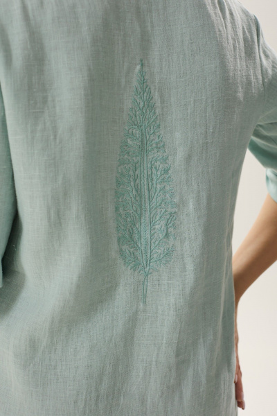 Платье из лен-трикотажа с разрезами и застежкой на пуговицы MALI 424-004 бирюза - фото 6