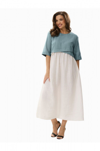 Платье с завышенной талией и сборками в стиле на каждый день MALI 424-005 голубой - фото 5