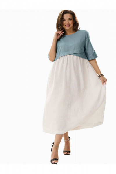 Платье с завышенной талией и сборками в стиле на каждый день MALI 424-005 голубой - фото 1