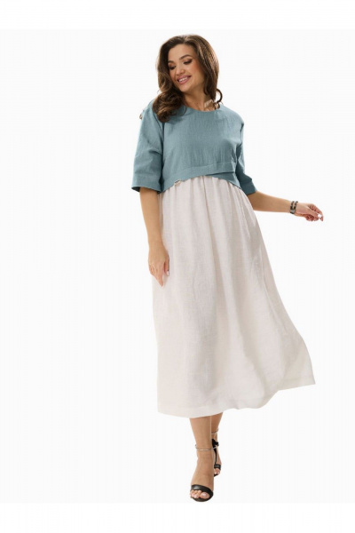 Платье с завышенной талией и сборками в стиле на каждый день MALI 424-005 голубой - фото 2