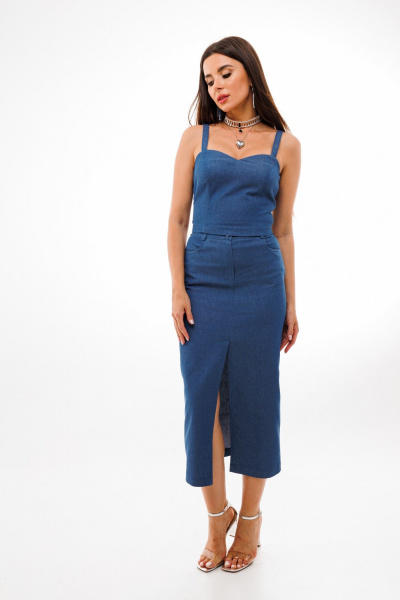 Юбка и топ из джинсовой ткани для стильных образов Anelli 1397 джинс - фото 4