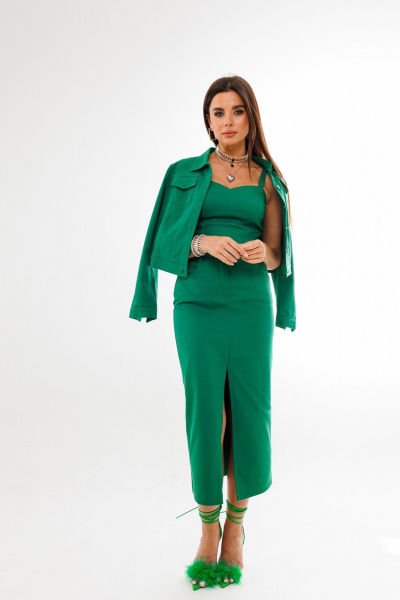 Джинсовая юбка-карандаш с универсальным стилем Anelli 1397 изумруд - фото 4