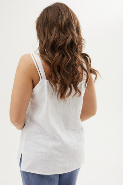 Лёгкий белый топ прямого силуэта из лен и текстиля MALI 624-009 белый - фото 10