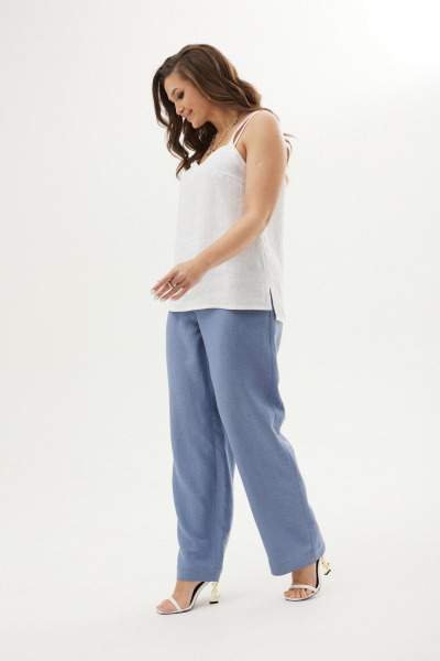 Лёгкий белый топ прямого силуэта из лен и текстиля MALI 624-009 белый - фото 3