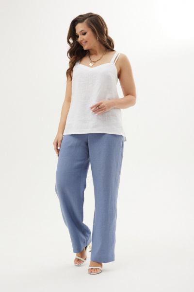 Лёгкий белый топ прямого силуэта из лен и текстиля MALI 624-009 белый - фото 1