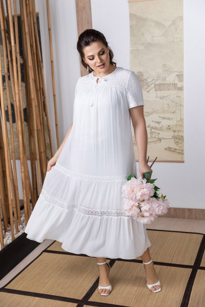 Платье трапеция длина 127 см с кружевными вставками ASV 2705 белый - фото 8