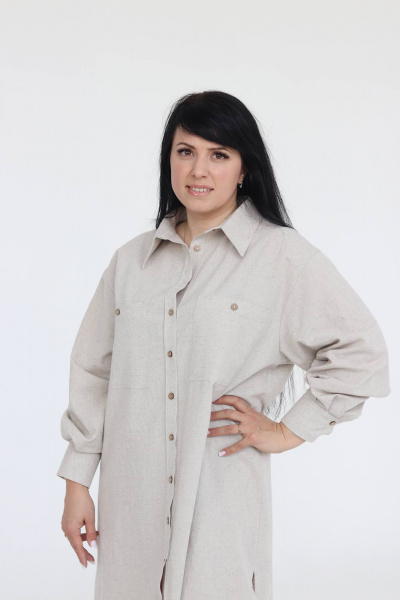 Платье рубашка свободного оверсайз из льна SK Brand SK7153 серо-бежевый - фото 2