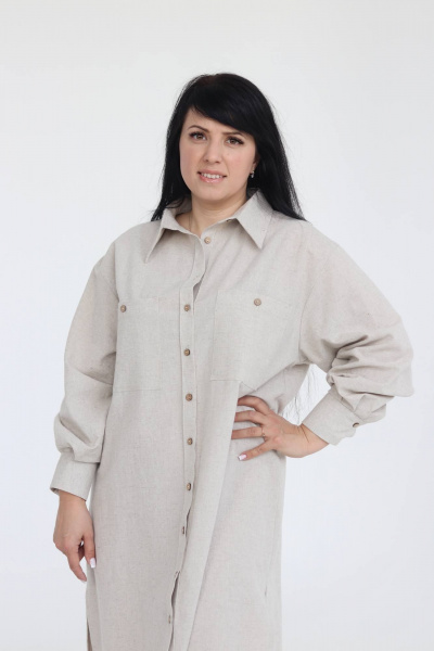 Платье рубашка свободного оверсайз из льна SK Brand SK7153 серо-бежевый - фото 3