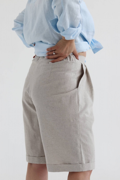 Шорты до колена из льна с резинкой и карманами SK Brand SK7169 серо-бежевый - фото 2