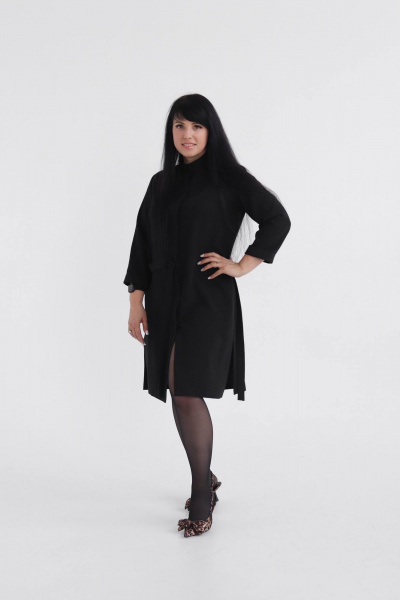 Платье-рубашка прямого кроя на пуговицах SK Brand SK7175 черный - фото 3