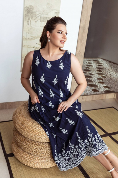 Синее платье с хлопковым жаккардом и диагональными карманами ASV 2382 синий - фото 6