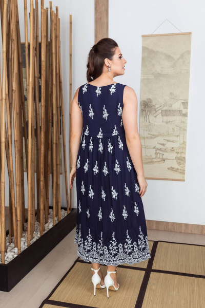 Синее платье с хлопковым жаккардом и диагональными карманами ASV 2382 синий - фото 4