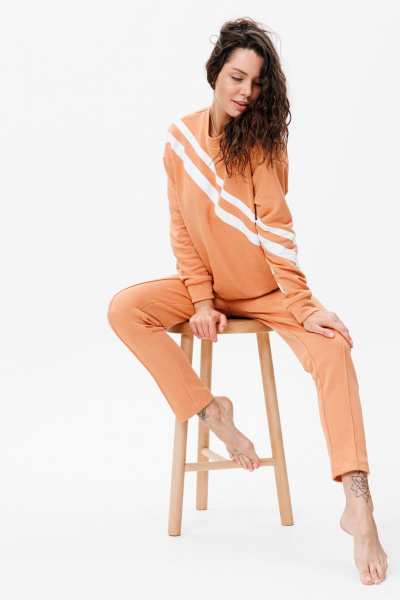 Костюм-серий из трикотажа и хлопка с полосками FAMA F01-0203 терракотовый - фото 6