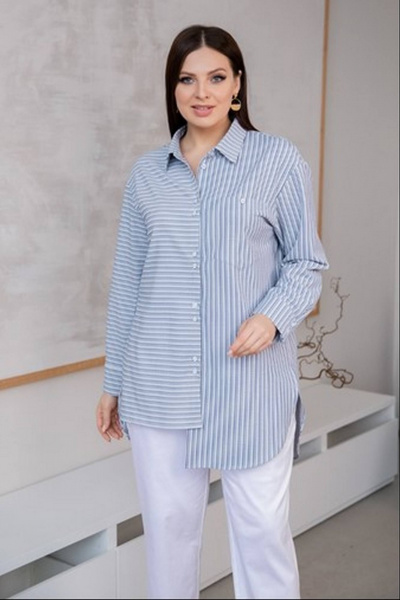 Туника прямого силуэта демисезонная с асимметричным низом ASV 2576 серо-голубой - фото 7