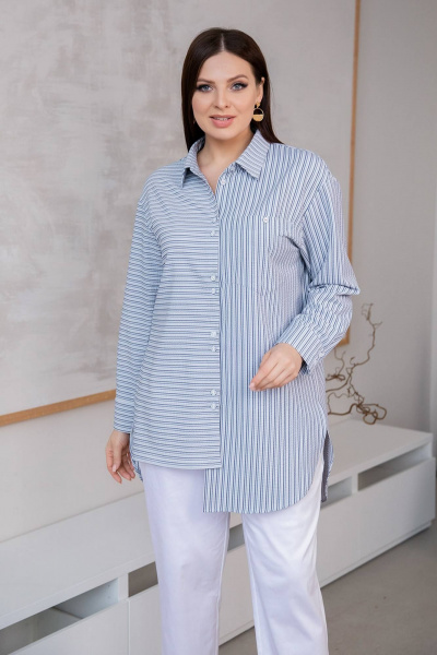 Туника прямого силуэта демисезонная с асимметричным низом ASV 2576 серо-голубой - фото 1