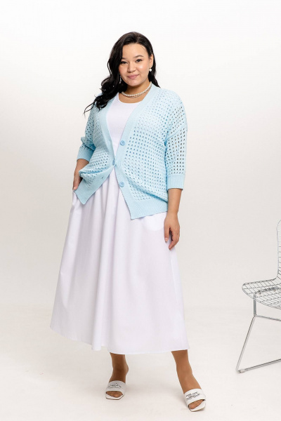 Кардиган голубой из пряжи вязаный с цветочной жаккардовой вязкой Romgil РВ0044-ХЛ4 бледно-голубой - фото 5