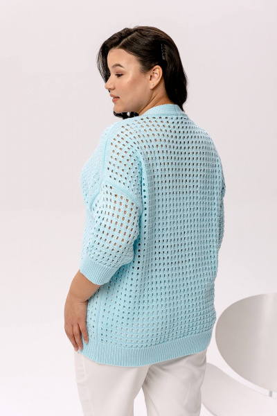 Кардиган голубой из пряжи вязаный с цветочной жаккардовой вязкой Romgil РВ0044-ХЛ4 бледно-голубой - фото 2