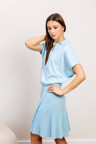 Джемпер с юбкой из хлопка и трикотажа в демисезоне Romgil РВ0050-ХЛ4 бледно-голубой - фото 8