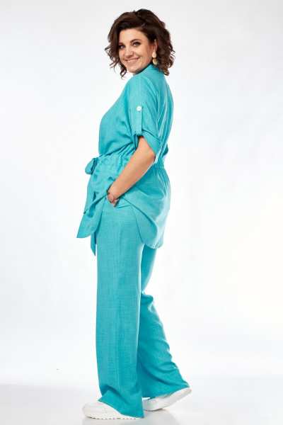 Костюм из вискозы с жакетом топом и брюками летний стиль VI ORO VR-1127 бирюза - фото 12