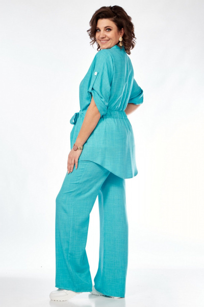 Костюм из вискозы с жакетом топом и брюками летний стиль VI ORO VR-1127 бирюза - фото 11