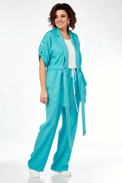 Костюм из вискозы с жакетом топом и брюками летний стиль VI ORO VR-1127 бирюза - фото 10