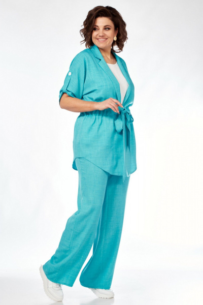 Костюм из вискозы с жакетом топом и брюками летний стиль VI ORO VR-1127 бирюза - фото 8