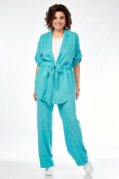 Костюм из вискозы с жакетом топом и брюками летний стиль VI ORO VR-1127 бирюза - фото 7